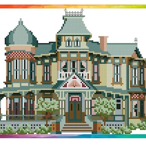 Vintage Cross Stitch Pattern Pdf - Victorian House - Morey Mansion / Counted Vintage Pattern Embroidery / Digital Download