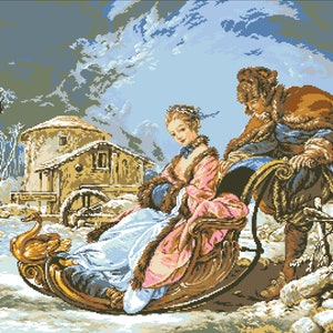 Vintage Cross Stitch Counted Pdf - 19th Century Paintings - Vintage Pattern Embroidery #The Sledging / Digital Instant Download