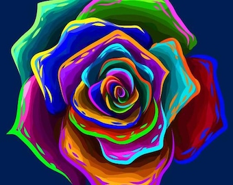 May include: A vibrant rainbow rose with multiple layers of petals in shades of red, orange, yellow, green, blue, and purple.