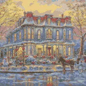 Vintage Cross Stitch Pattern Pdf - Christmas House / Counted Vintage Pattern Embroidery / Digital Download