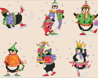 Vintage Penguin Christmas Ornament Cross Stitch Pattern (Digital Download)