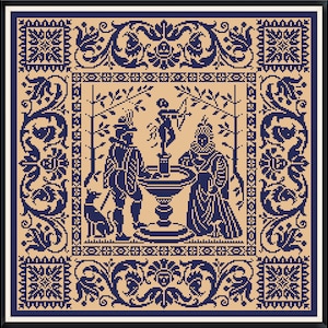 Sampler Cross Stitch Pdf / Counted Vintage Pattern Embroidery / Antique Monochrome Sampler Reproduction / Digital Instant Download