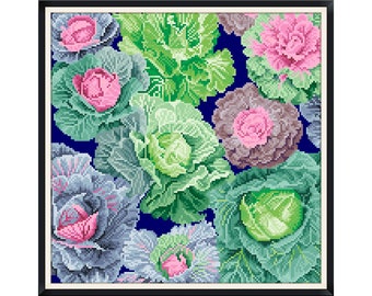 Vintage Cross Stitch Pattern Pdf - Cabbages Pillow / Counted Vintage Pattern Embroidery/Digital Instant Download