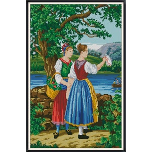 Vintage Cross Stitch Pdf - Berlin Woolwork - People XV - Victorian Art - Counted Vintage Pattern Embroidery