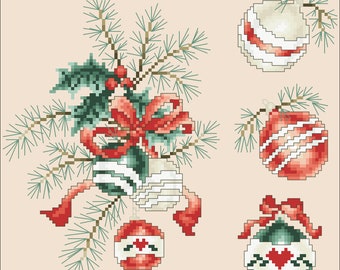 Vintage Cross Stitch Pdf / Christmas Ornaments and Greens / Counted Pattern Embroidery / Digital Instant Download