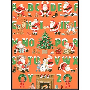 Vintage Cross Stitch Pdf / ABC Christmas Santa - Sampler Alphabet Ornaments / Counted Pattern Embroidery / Digital Instant Download