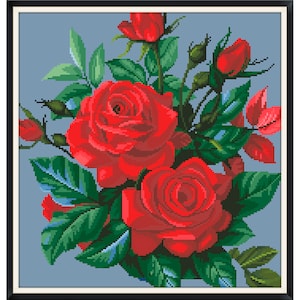 Vintage Cross Stitch Pattern Pdf - Flower Pillow - Rose  / Counted Vintage Pattern Embroidery / Digital Instant Download
