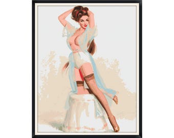 Vintage Pin Up Girl Cross Stitch Pattern: Retro Embroidery (Digital Download)