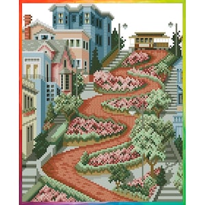 Vintage Cross Stitch Pattern Pdf - Victorian House - Lombard Street / Counted Vintage Pattern Embroidery / Digital Download