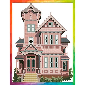 Vintage Cross Stitch Pattern Pdf - Victorian House - Rose Victorian Inn / Counted Vintage Pattern Embroidery / Digital Download