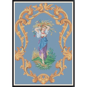 Vintage Cross Stitch Pdf - Berlin Woolwork - People XIX - Girl with Brushwood - Counted Vintage Pattern Embroidery/Digital Download