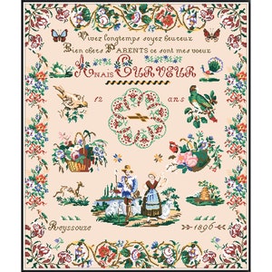 Sampler Cross Stitch Pdf / Counted Vintage Pattern Embroidery / Antique Pattern Sampler Reproduction Anais Curveur 1896s / Digital Download