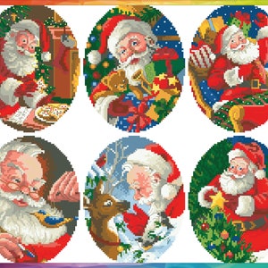 Vintage Cross Stitch Pdf / Christmas Santa's and Reindeer / Miniature Ornaments / Counted Pattern Embroidery / Digital Instant Download image 2