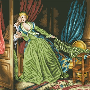 Vintage Cross Stitch Counted Pdf - 19th Century Paintings - Vintage Pattern Embroidery #Stolen Kiss / Digital Instant Download