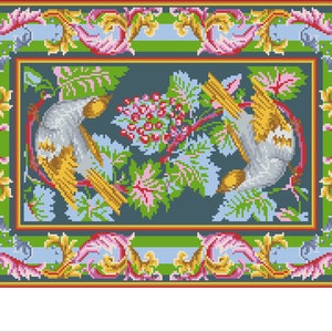 Berlin Woolwork - Tapestry - 2 Birds - Antique Pattern - Vintage Cross Stitch Pdf - Counted Vintage Pattern Embroidery / Digital Download