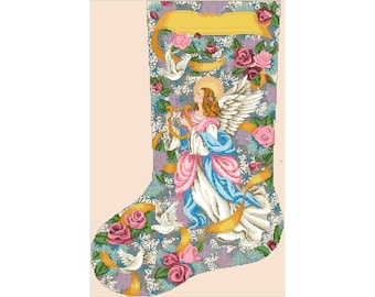 Vintage Cross Stitch Pdf / Christmas Stocking Ornaments - Angel with doves / Counted Pattern Embroidery / Digital Instant Download