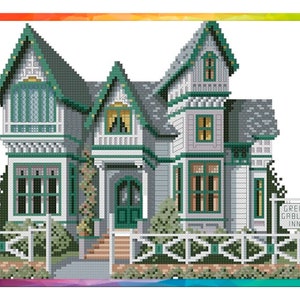 Vintage Cross Stitch Pattern Pdf - Victorian House - Green Gables Inn / Counted Vintage Pattern Embroidery / Digital Download