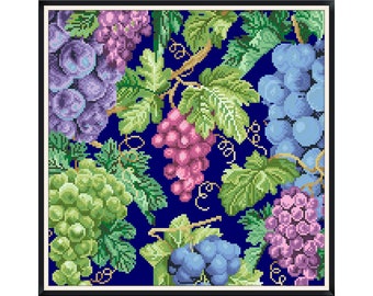 Vintage Cross Stitch Pattern Pdf - Flowers - Grapes Pillow / Counted Vintage Pattern Embroidery/Digital Instant Download
