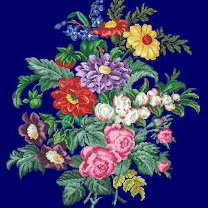 Berlin Woolwork: Antique Flower Cross Stitch Pattern (Digital Download)