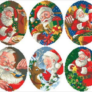 Vintage Cross Stitch Pdf / Christmas Santa's and Reindeer / Miniature Ornaments / Counted Pattern Embroidery / Digital Instant Download image 6