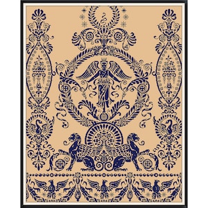 Sampler Cross Stitch Pdf / Counted Vintage Pattern Embroidery / Antique Monochrome Sampler Reproduction / Digital Instant Download