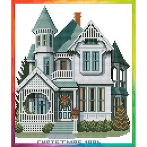 Vintage Cross Stitch Pattern Pdf - Victorian House - The Drain Castle, Drain, Oregon / Counted Vintage Pattern Embroidery / Digital Download