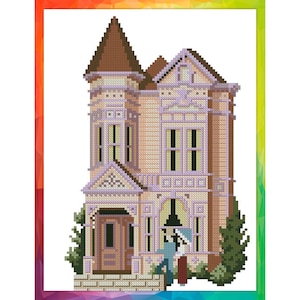 Vintage Cross Stitch Pattern Pdf - Victorian House - Oak St., San Francisco / Counted Vintage Pattern Embroidery / Digital Download