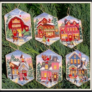 Vintage Cross Stitch Pdf / Christmas Miniature Village Ornaments / Counted Pattern Embroidery / Digital Instant Download