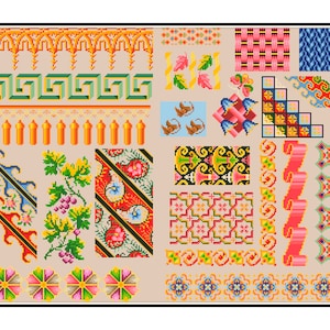 Sampler Cross Stitch Pdf / Counted Vintage Pattern Embroidery / Antique Pattern Borders / Digital Instant Download