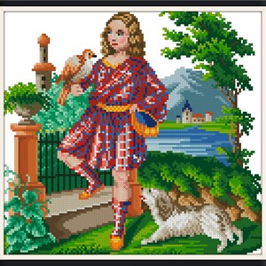 Vintage Cross Stitch Pdf - Berlin Woolwork - People XVI - Victorian Art - Counted Vintage Pattern Embroidery
