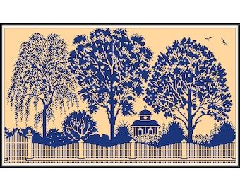 Vintage Landscape Cross Stitch Pattern: Antique Sampler Reproduction (PDF)