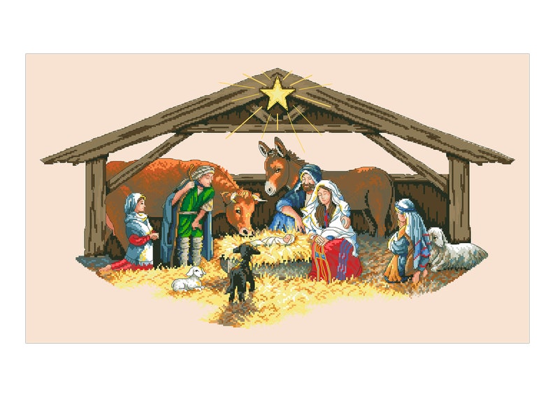 Vintage Cross Stitch Pdf / Christmas Ornaments Christmas Tree Skirt Nativity Scene / Counted Pattern Embroidery/Digital Instant Download image 1