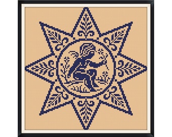 Vintage Angel Cross Stitch Pattern: Antique Monochrome Sampler (Digital Download)