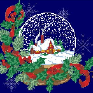 Vintage Cross Stitch Pdf / Christmas Snow Globe / Counted Pattern Embroidery / Digital Instant Download