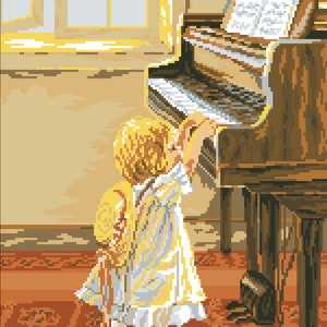 Vintage Cross Stitch Counted Pdf - 19th Century Paintings - Vintage Pattern Embroidery #The Piano playing / Digital Instant Download