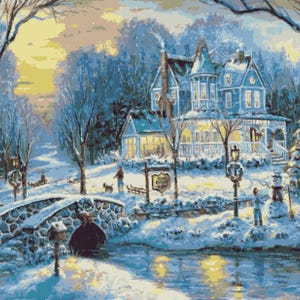 Vintage Cross Stitch Pattern Pdf - Christmas House / Counted Vintage Pattern Embroidery / Digital Download