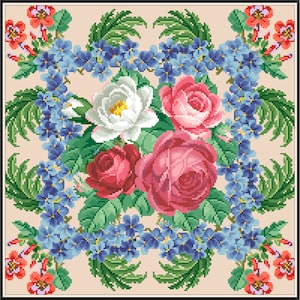 Sampler Cross Stitch Pdf / Counted Vintage Pattern Embroidery / Antique Sampler Spring Set- Pillow / Digital Instant Download