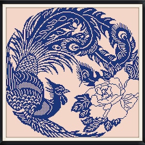 Vintage Cross Stitch Pdf - Firebird / Counted Vintage Pattern Embroidery / Antique Monochrome Sampler Reproduction /Digital Instant Download