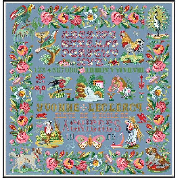 Sampler Cross Stitch Pdf - Victorian Alphabet 1905s / Counted Vintage Pattern Embroidery / Antique Pattern - Sampler Reproduction / Digital