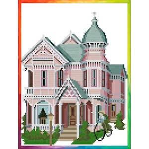 Vintage Cross Stitch Pattern Pdf - Victorian House #1010 / Counted Vintage Pattern Embroidery / Digital Download