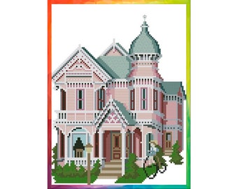 Victorian House Cross Stitch Pattern: Vintage Embroidery (Digital Download)