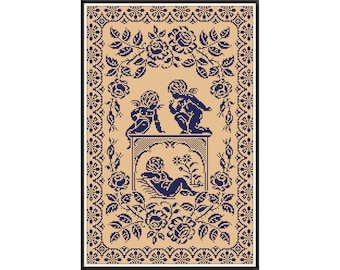 Antique Cherub Sampler Cross Stitch Pattern: 19th Century Reproduction (Digital Download)