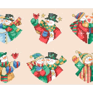 Vintage Cross Stitch Pdf / Christmas Funny Snowman- Hearts Ornaments/Miniature Ornaments/Counted Pattern Embroidery/Digital Instant Download