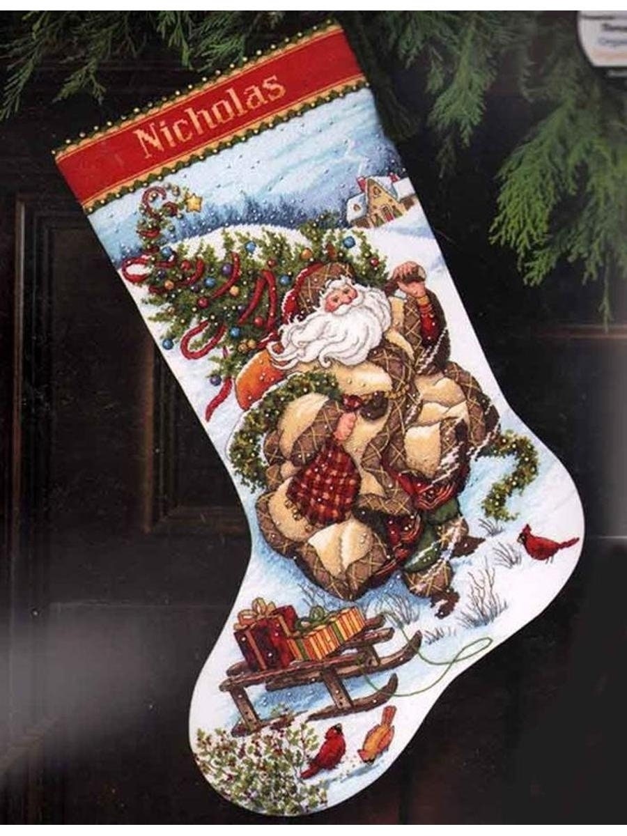 Vintage Santa Stocking Cross Stitch Pattern Christmas Alphabet — free download