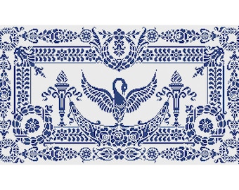 Vintage Swan Cross Stitch Pattern: Antique Monochrome Sampler (Digital Download)