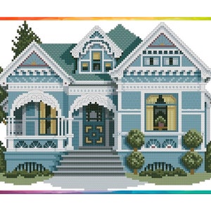 Vintage Cross Stitch Pattern Pdf - Victorian House - Cayuga Street / Counted Vintage Pattern Embroidery / Digital