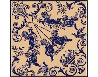Antique Cherub Sampler Cross Stitch Pattern: 19th Century Reproduction (Digital Download)