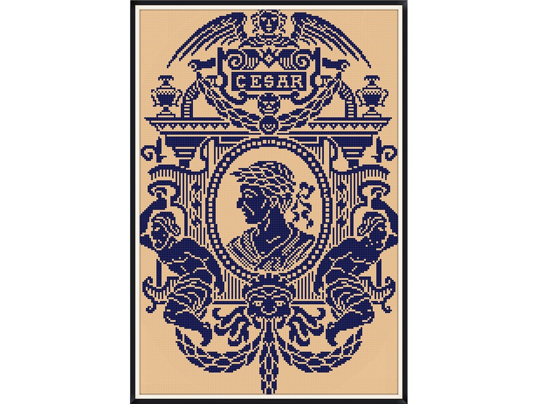 Vintage Caesar Cross Stitch Pattern: Monochrome Sampler (digital ...