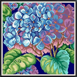 Vintage Cross Stitch Pattern Pdf - Flowers - Hydrangea Pillow / Counted Vintage Pattern Embroidery/Digital Instant Download