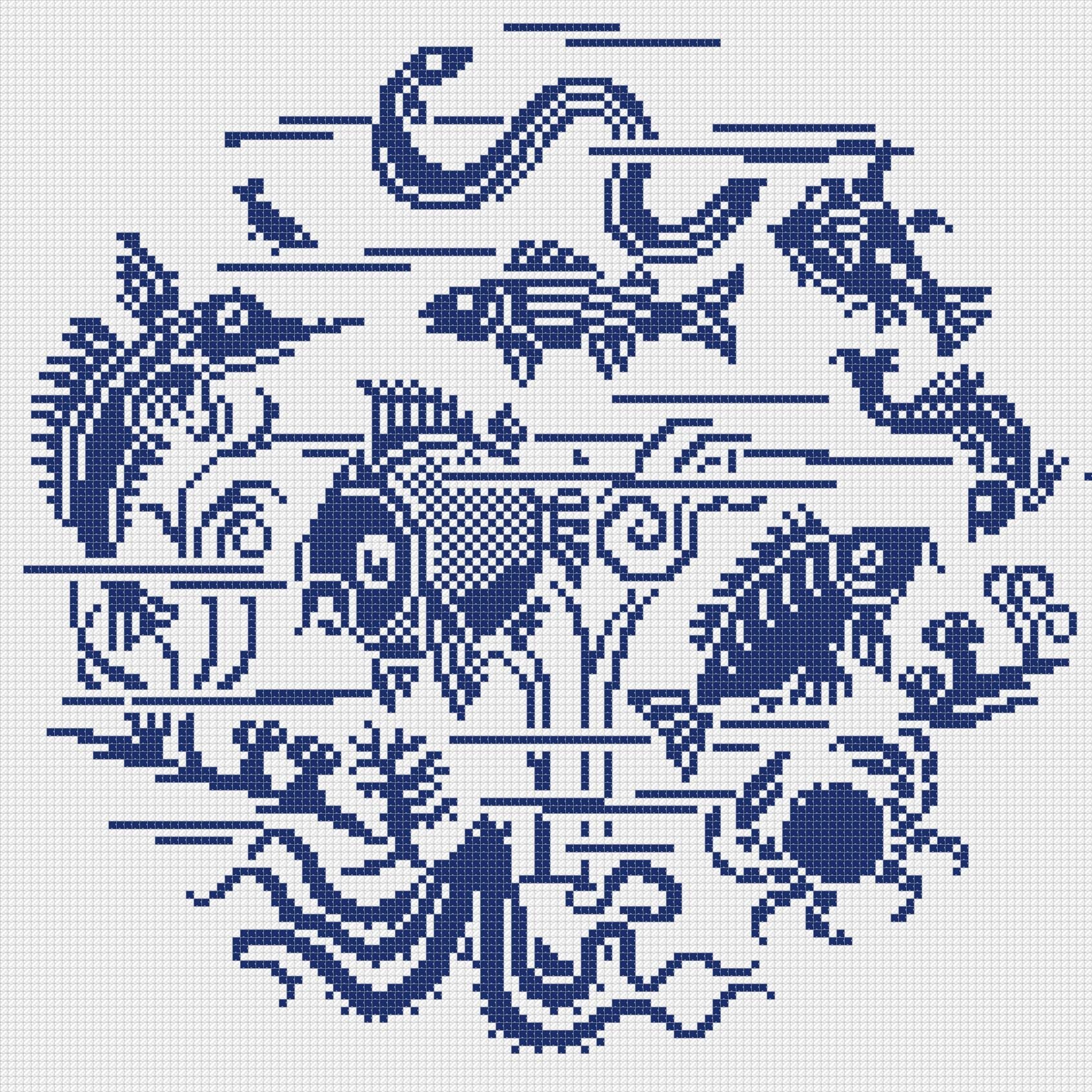 Vintage Fish Cross Stitch Pattern: Antique Monochrome Sampler (digital ...